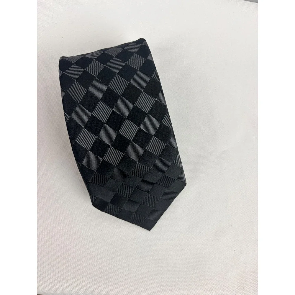 Donald J Trump Signature Collection Mens Black Grey Checkerboard Silk Necktie